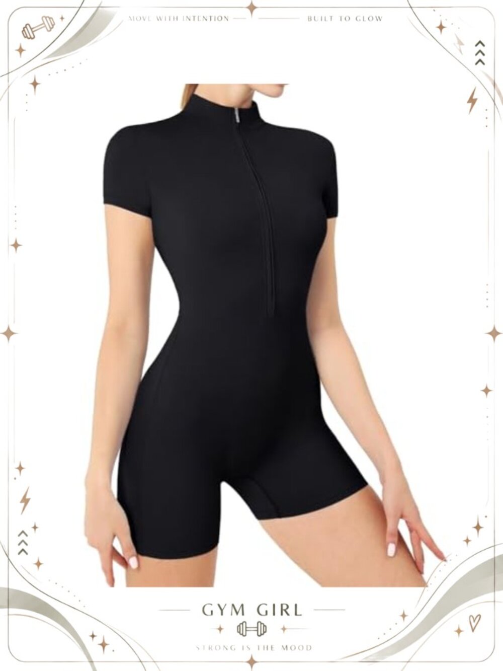 Womens Workout Jumpsuit Short Sleeve Zipper Romper Shorts One Piece Activewear